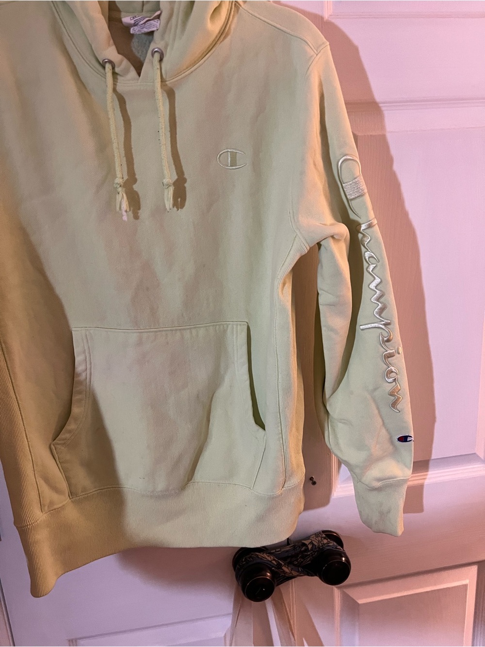 Champion Lime Green Pullover Hoodie with Script Sleeve